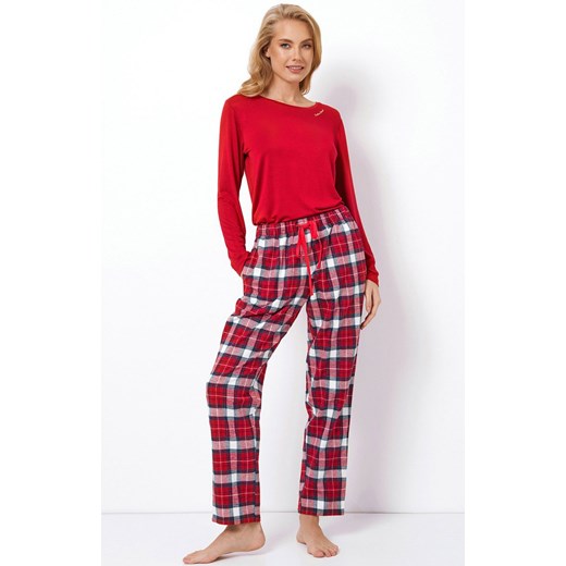 Piżama damska czerwona z spodniami w kratę Marie Long, Kolor czerwony, Rozmiar S, Aruelle ze sklepu Intymna w kategorii Piżamy damskie - zdjęcie 163447646