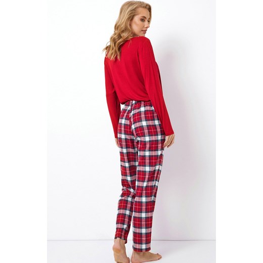 Piżama damska czerwona z spodniami w kratę Marie Long, Kolor czerwony, Rozmiar L, Aruelle ze sklepu Intymna w kategorii Piżamy damskie - zdjęcie 163447647