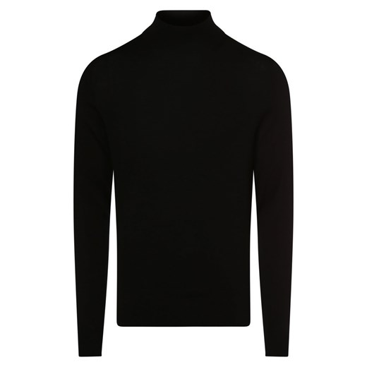 Calvin Klein Męski sweter z wełny merino Mężczyźni Wełna merino czarny jednolity ze sklepu vangraaf w kategorii Swetry męskie - zdjęcie 163453467