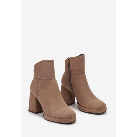 Ciemnobeżowe Botki na Słupku i Niskiej Platformie Willas 38 wyprzedaż born2be.pl