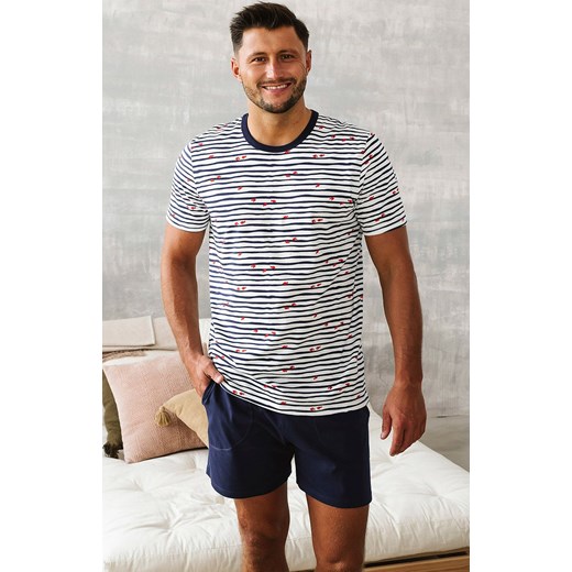 Bawełniana piżama męska Korfu, Kolor biało-granatowy, Rozmiar S, Italian Fashion ze sklepu Intymna w kategorii Piżamy męskie - zdjęcie 163455125