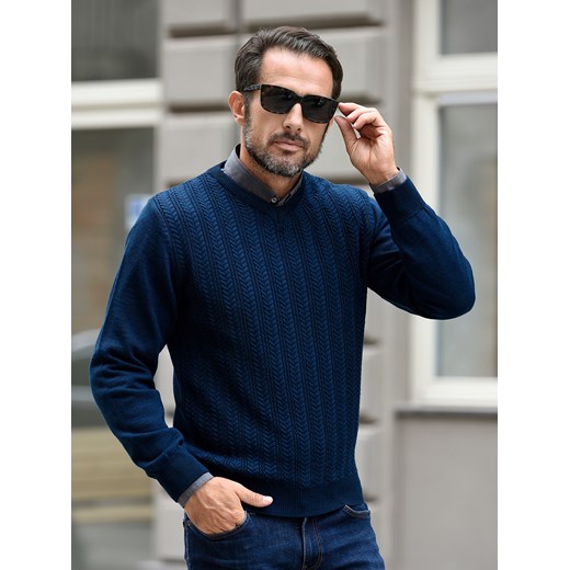 Sweter męski - wełna merino - Fabiano - morski - M ze sklepu Swetry Lasota w kategorii Swetry męskie - zdjęcie 163456268
