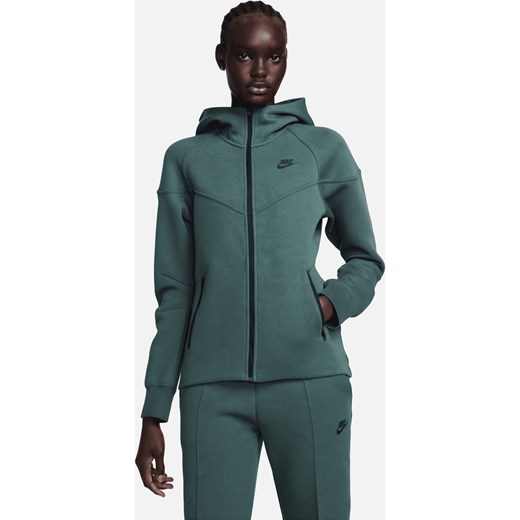 Damska bluza z kapturem i zamkiem na całej długości Nike Sportswear Tech Fleece Windrunner - Zieleń ze sklepu Nike poland w kategorii Bluzy damskie - zdjęcie 163460379