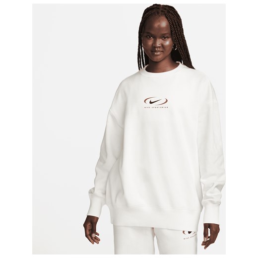Damska bluza dresowa z półokrągłym dekoltem o kroju oversize Nike Sportswear Phoenix Fleece - Biel ze sklepu Nike poland w kategorii Bluzy damskie - zdjęcie 163460438