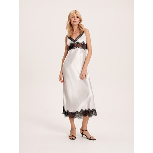 Reserved - Sukienka z satynowej wiskozy - jasnoszary ze sklepu Reserved w kategorii Sukienki - zdjęcie 163469426