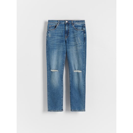 Reserved - Jeansy slim fit z dziurami - niebieski Reserved 36 Reserved