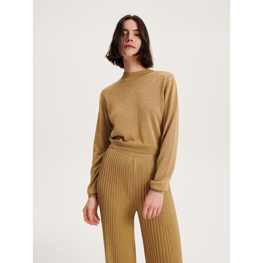 Reserved - Spodnie z połyskującej dzianiny - złoty Reserved M Reserved