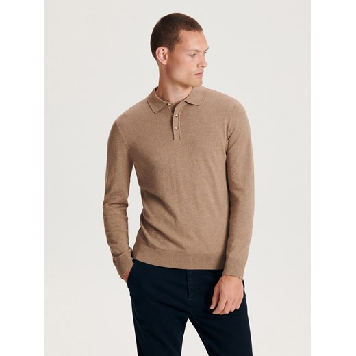 Reserved - Bawełniany longsleeve polo - beżowy Reserved XL Reserved