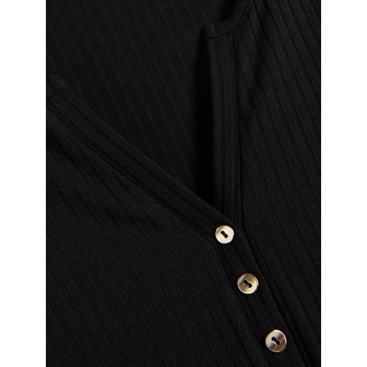 Reserved bluzka damska czarna casual z dekoltem w serek z długimi rękawami 