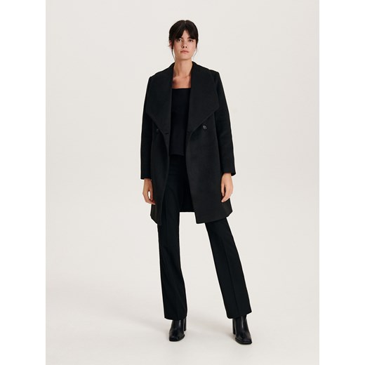 Reserved - Płaszcz z wiązaniem - czarny ze sklepu Reserved w kategorii Płaszcze damskie - zdjęcie 163486009