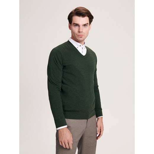 Sweter męski Reserved zielony z dekoltem w serek 