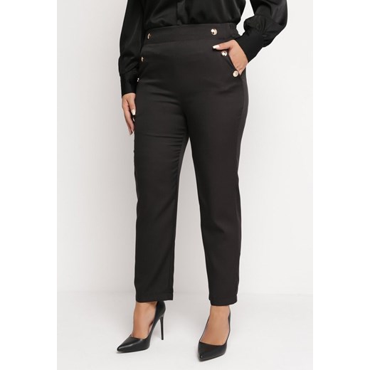 Czarne Klasyczne Spodnie z Wysoką Talią Ozdobioną Nitami Palmika ze sklepu Born2be Odzież w kategorii Spodnie damskie - zdjęcie 163488696