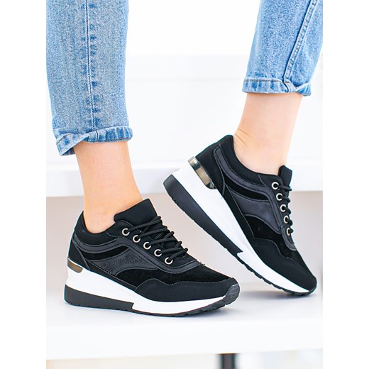 Czarne buty sportowe sneakersy damskie z ukrytym koturnem - 39 Sklep-szpilka24 39 sklep-szpilka24