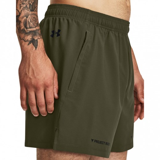 Męskie spodenki treningowe Under Armour Project Rock 5" Woven Short - khaki Under Armour S Sportstylestory.com