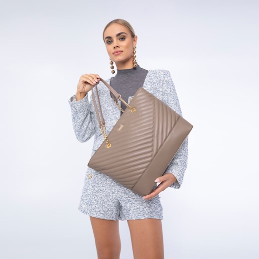 Shopper bag WITTCHEN brązowa w stylu glamour ze skóry ekologicznej na ramię 