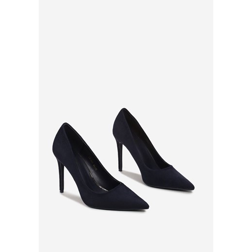 Granatowe czółenka Born2be na wysokim obcasie eleganckie bez zapięcia 