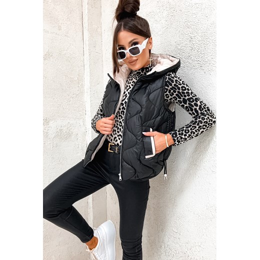 KAMIZELKA PIKOWANA Z KAPTUREM- CZARNA Olika XL olika.com.pl