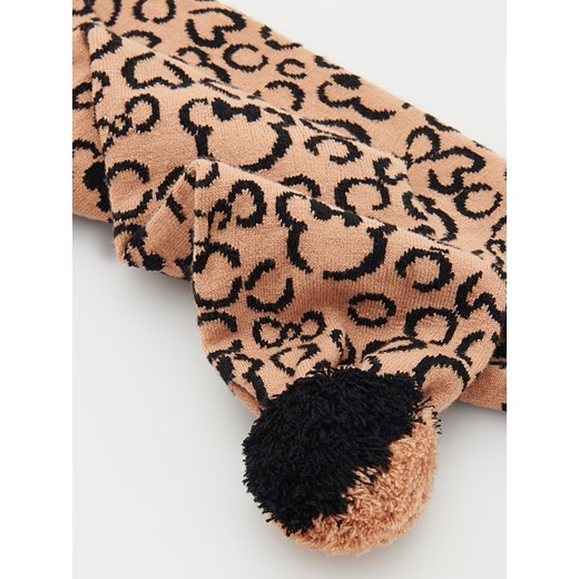 Reserved - Wzorzysty szalik z pomponami - beżowy Reserved ONE SIZE Reserved