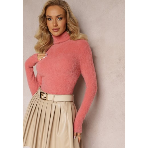 Różowy Dopasowany Golf z Wełną i Ściągaczami Pacienche ze sklepu Renee odzież w kategorii Swetry damskie - zdjęcie 163552539