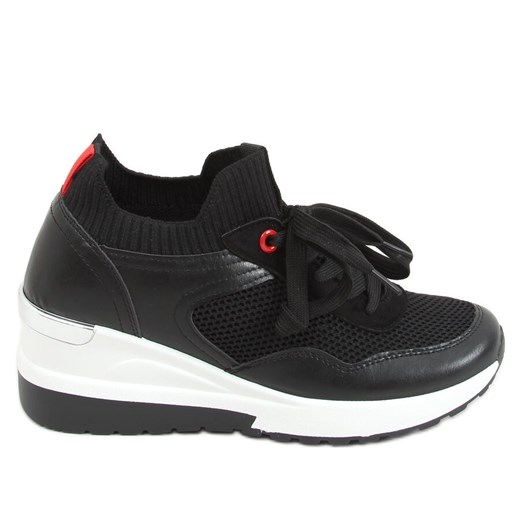 Sneakersy na koturnie Fenix Black czarne ze sklepu ButyModne.pl w kategorii Buty sportowe damskie - zdjęcie 163556419