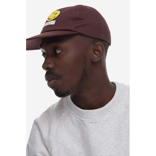 Market czapka z daszkiem bawełniana Smiley Haters kolor brązowy z aplikacją 390000282-1065 ze sklepu PRM w kategorii Czapki z daszkiem męskie - zdjęcie 163562766