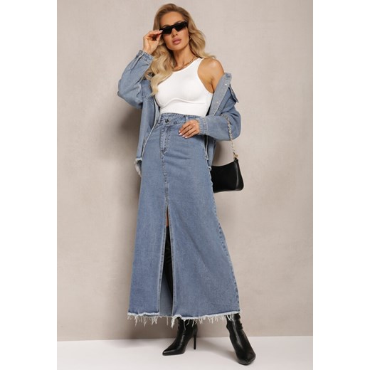 Niebieska Postrzępiona Spódnica Maxi z Jeansu z Rozcięciem Feedi ze sklepu Renee odzież w kategorii Spódnice - zdjęcie 163564715