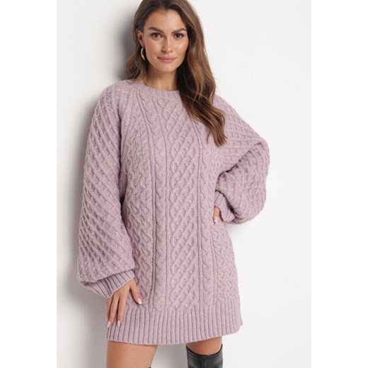 Jasnofioletowy Sweter o Wydłużonym Fasonie z Modnym Splotem Ahexa ze sklepu Born2be Odzież w kategorii Swetry damskie - zdjęcie 163570387