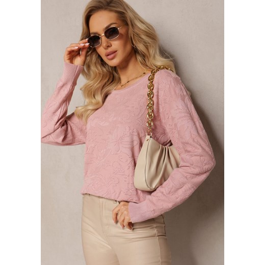 Różowy Sweter w Tłoczony Ornamentalny Wzór Neston ze sklepu Renee odzież w kategorii Swetry damskie - zdjęcie 163571435