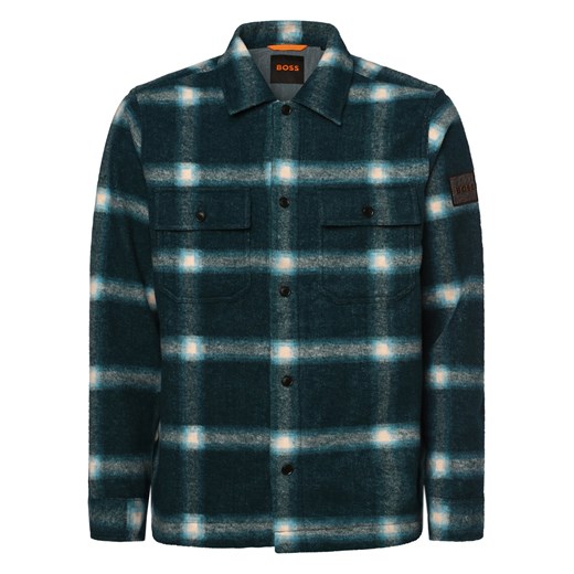 BOSS Orange Overshirt męski Mężczyźni Regular Fit Sztuczne włókno petrol w kratkę ze sklepu vangraaf w kategorii Koszule męskie - zdjęcie 163574335