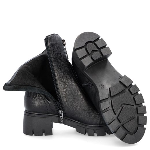 Botki Simen casualowe z zamkiem czarne na obcasie skórzane 