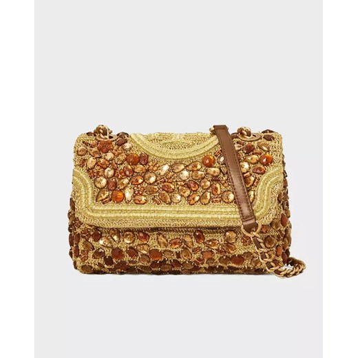 Tory Burch Zielona torba zdobiona kryształami Fleming Small Tory Burch ONE SIZE okazyjna cena Moliera2.com