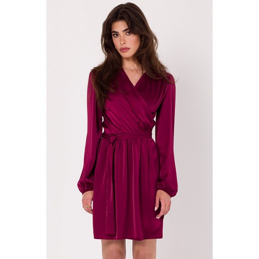 Rozkloszowana sukienka satynowa w kolorze bordowym K175, Kolor bordowy, Rozmiar Makover L/XL Primodo okazja