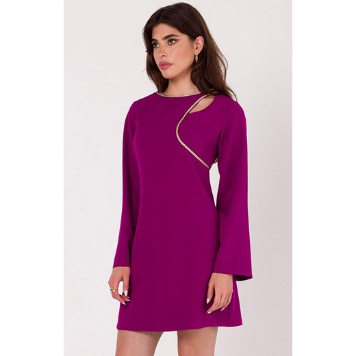 Sukienka mini z wycięciem w dekolcie rubinowa K181, Kolor rubinowy, Rozmiar L, makover ze sklepu Primodo w kategorii Sukienki - zdjęcie 163579116