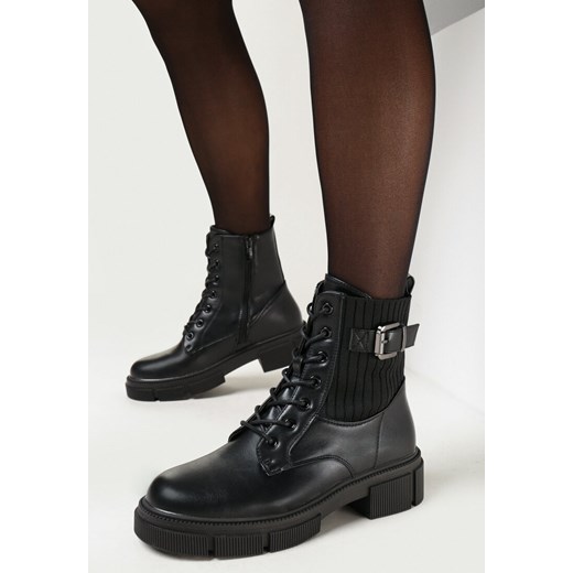 Czarne Botki Workery w Rockowym Stylu z Ozdobną Sprzączką Elviratte 40 okazyjna cena born2be.pl