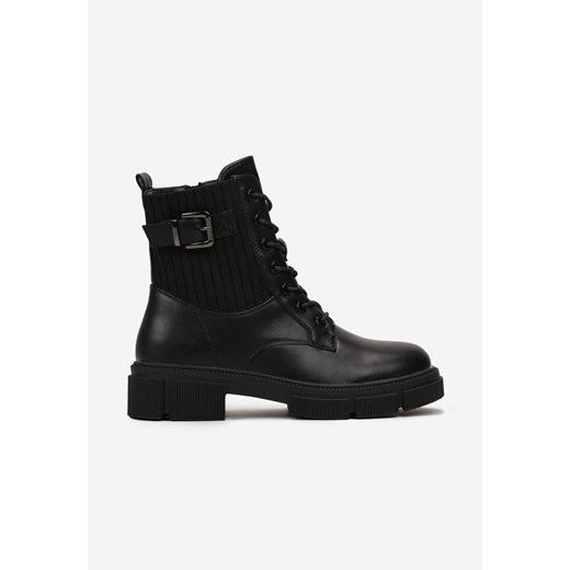 Czarne Botki Workery w Rockowym Stylu z Ozdobną Sprzączką Elviratte 37 okazja born2be.pl