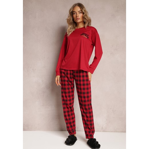 Czerwony Dzianinowy Komplet Piżamowy 2-częściowy z Koszulką i Spodniami Illesa ze sklepu Renee odzież w kategorii Piżamy damskie - zdjęcie 163584415