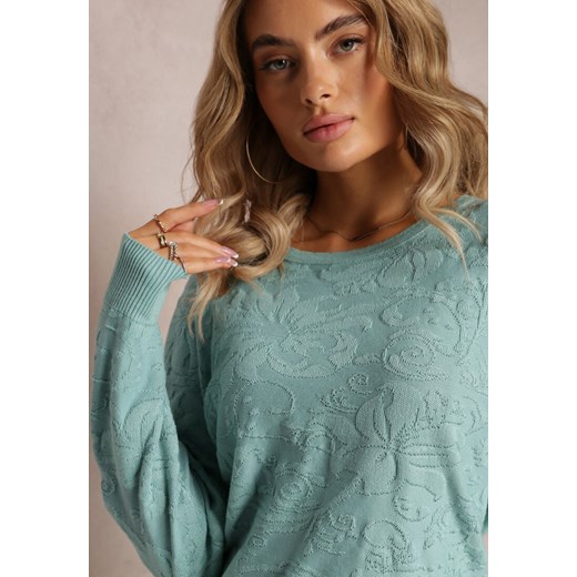 Jasnozielony Sweter w Tłoczony Ornamentalny Wzór Neston Renee ONE SIZE okazyjna cena Renee odzież