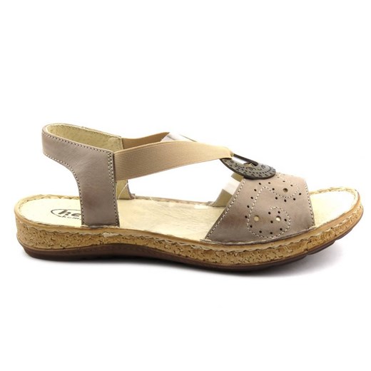 Skórzane sandały damskie z klamrą - Helios Komfort 672, beżowe ze sklepu ulubioneobuwie w kategorii Sandały damskie - zdjęcie 163585239