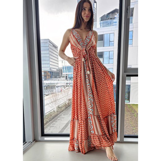 852 Maxi Sukienka Boho Jedwab Panama Red Boho World M/L promocja Ligari