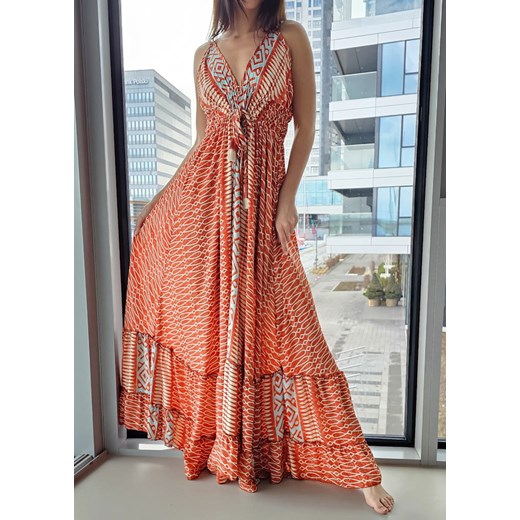 852 Maxi Sukienka Boho Jedwab Panama Red Boho World M/L Ligari wyprzedaż