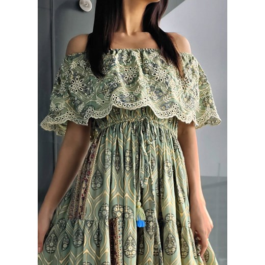 422 Maxi Sukienka Jedwab Toluca Green Boho World M/L promocja Ligari