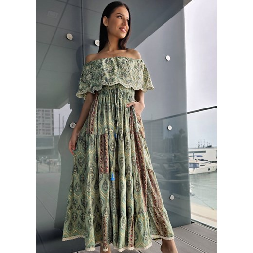 422 Maxi Sukienka Jedwab Toluca Green Boho World S/M promocja Ligari