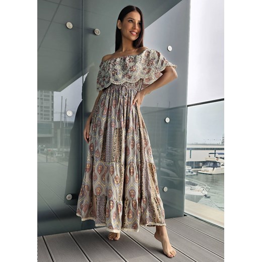 422 Maxi Sukienka Jedwab Toluca Multi Boho World S/M wyprzedaż Ligari