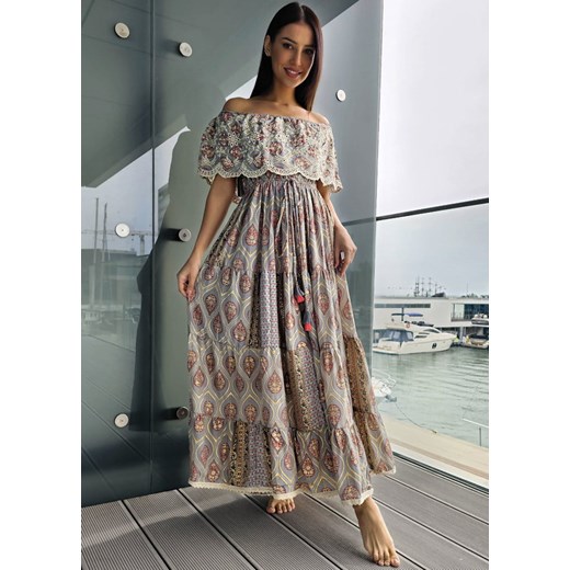 422 Maxi Sukienka Jedwab Toluca Multi Boho World M/L wyprzedaż Ligari