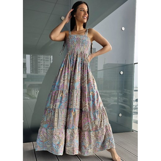 420 Maxi Sukienka Jedwab Cancun Multi Bohemian S/M Ligari okazja