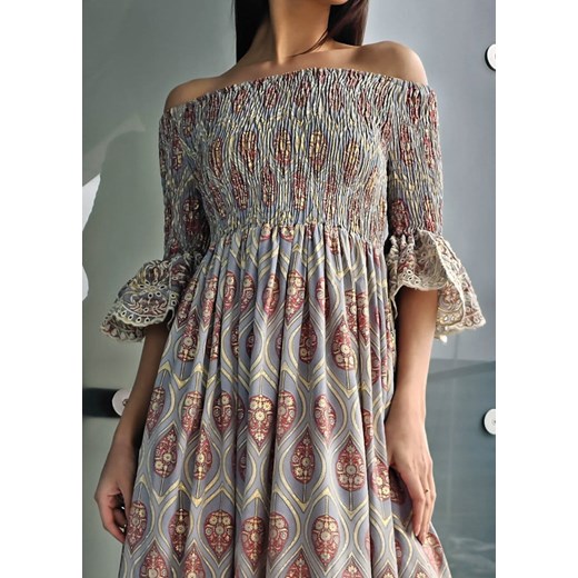 424 Maxi Sukienka Jedwab Deyna Multi Boho World S/M wyprzedaż Ligari