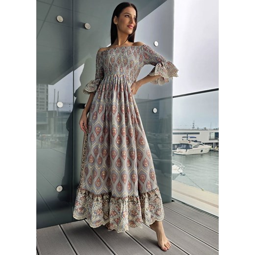 424 Maxi Sukienka Jedwab Deyna Multi Boho World M/L Ligari okazyjna cena