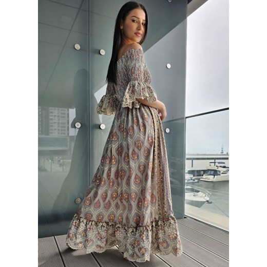 424 Maxi Sukienka Jedwab Deyna Multi Boho World S/M okazja Ligari