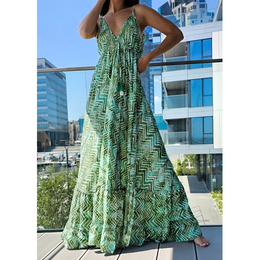 963 Maxi Sukienka Boho Jedwab Marbella Green Boho World M/L Ligari wyprzedaż