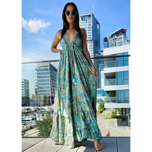 899 Maxi Sukienka Boho Jedwab Sharone Green Boho World M/L okazja Ligari